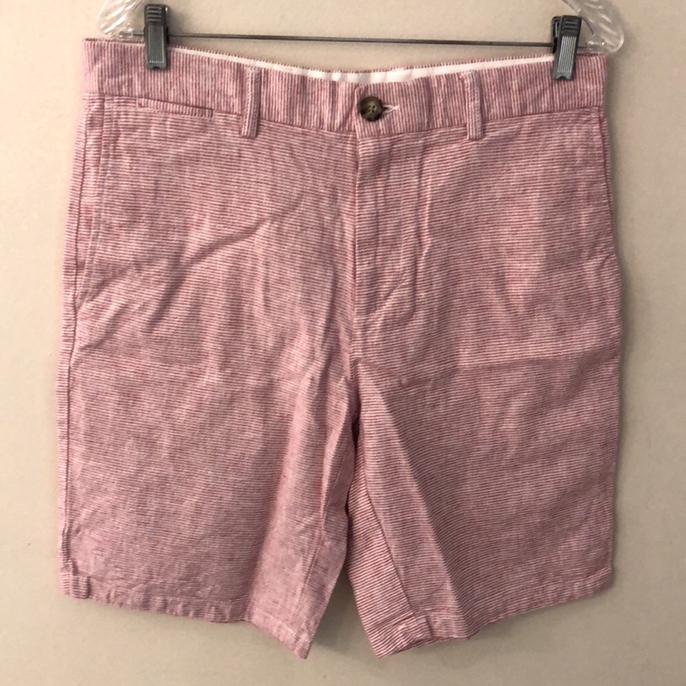 Old Navy Striped Ultimate Slim linen blend red & white shorts pockets Mens 32”